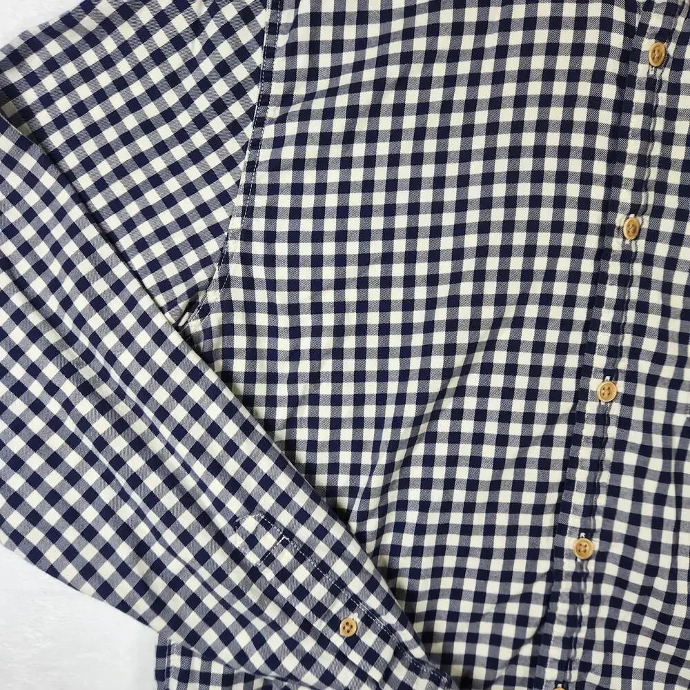 J.Crew M Navy White Gingham Button Down Shirt Vtg Style‎ 100% Cotton Tailored